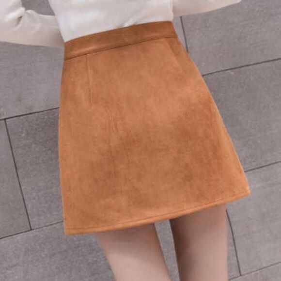 Orange Brown Faux Suede Skirt - Picture 2 of 5